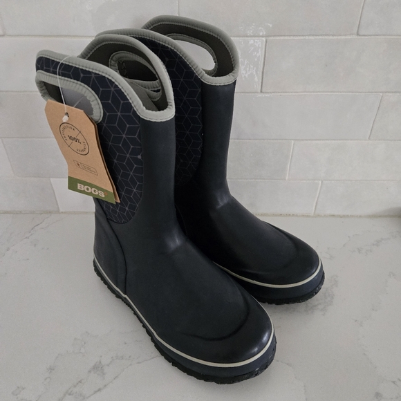NWT Bogs Slushie Web Geo Boots Waterproof Insulated Rain Snow Navy Blue NEW Sz 5 - Picture 2 of 6